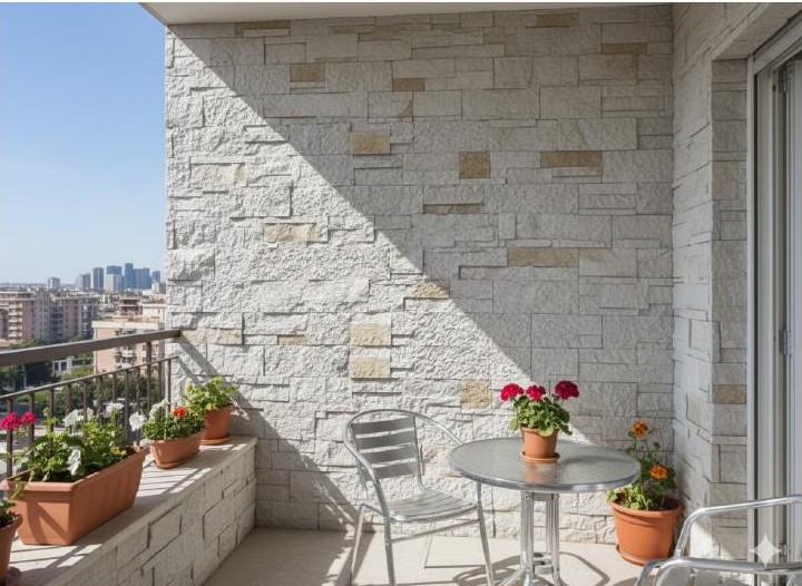 Kültür taşı kaplı balkon cephesi